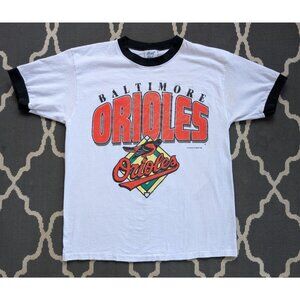 Vintage Baltimore Orioles Ringer Tee Shirt Mens Large 90s Big Logo MLB